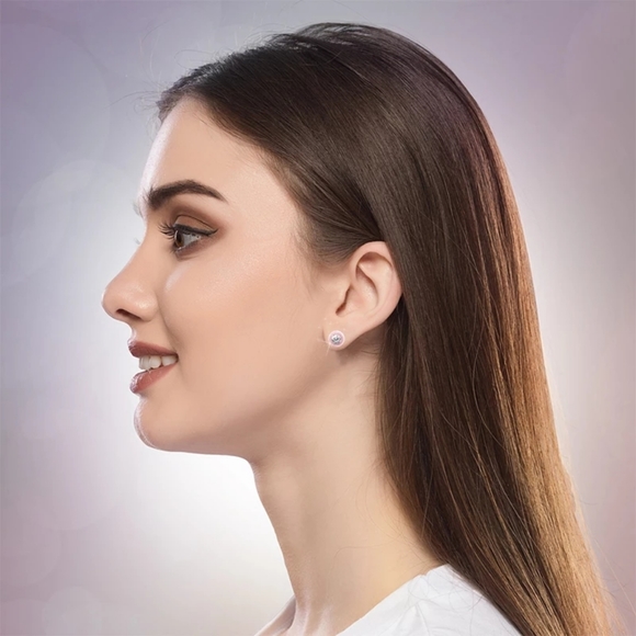 NEW Pink Minimalist 9mm Ceramic Diamond Earrings - Picture 5 of 8